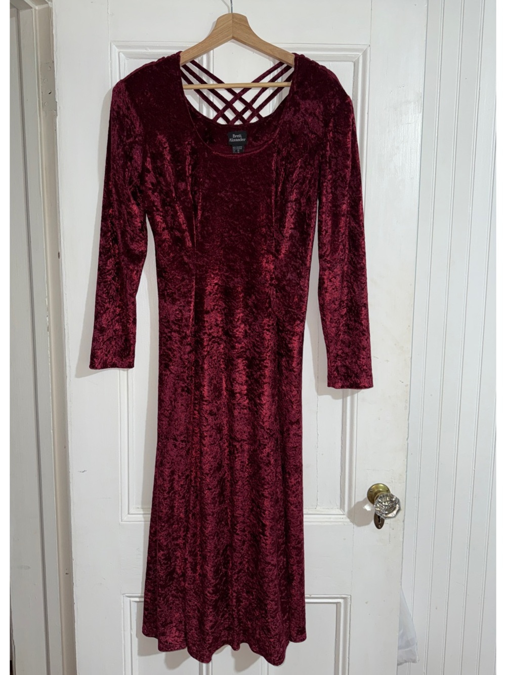 Brett Alixander Vintage Burgundy Crushed Velvet Strappy Back Midi Dress Size 10